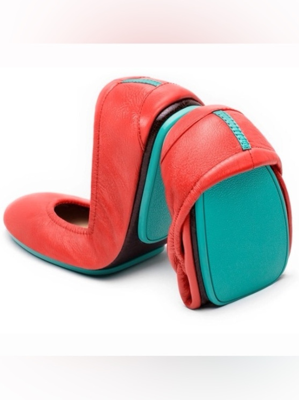 Tieks Poppy Bright Coral Premium Leather Ballet Flats Size 6 EUC